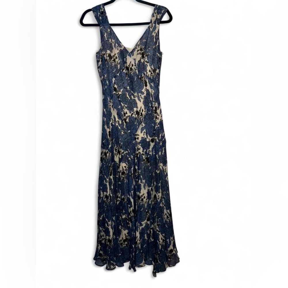 Jones NY Vintage Silk Blue Floral Lace Slip Dress Size 12